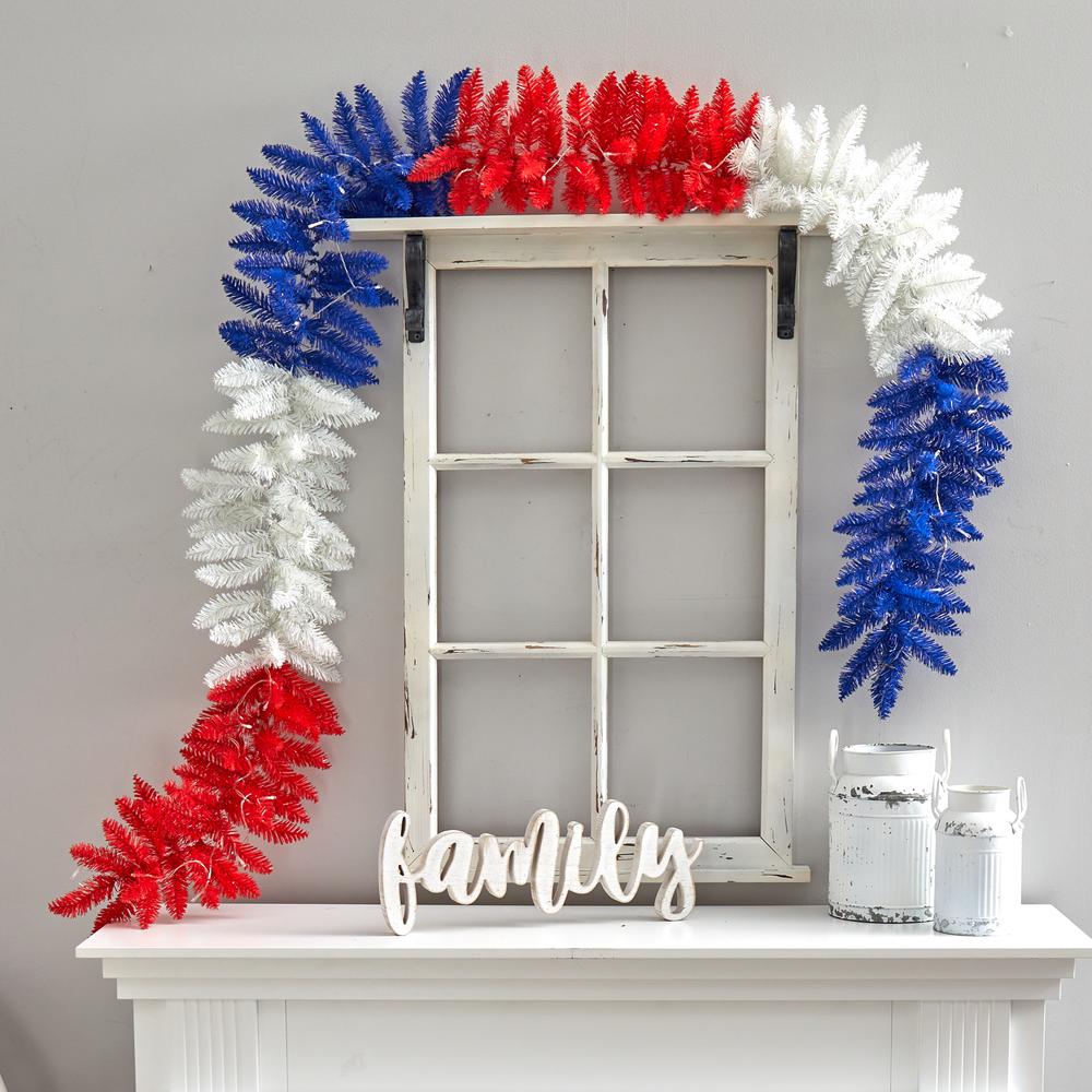 9ft. Red, White and Blue Americana Artificial Garland with 50 Warm LED Lights. Picture 5