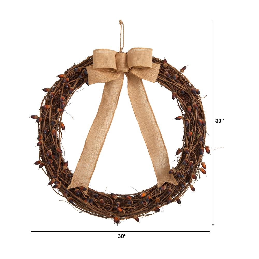 30in. Fall Acorn and Decorative Bow Autumn Wreath. Picture 1