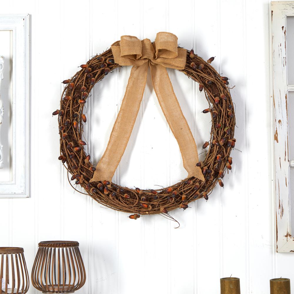 30in. Fall Acorn and Decorative Bow Autumn Wreath. Picture 3