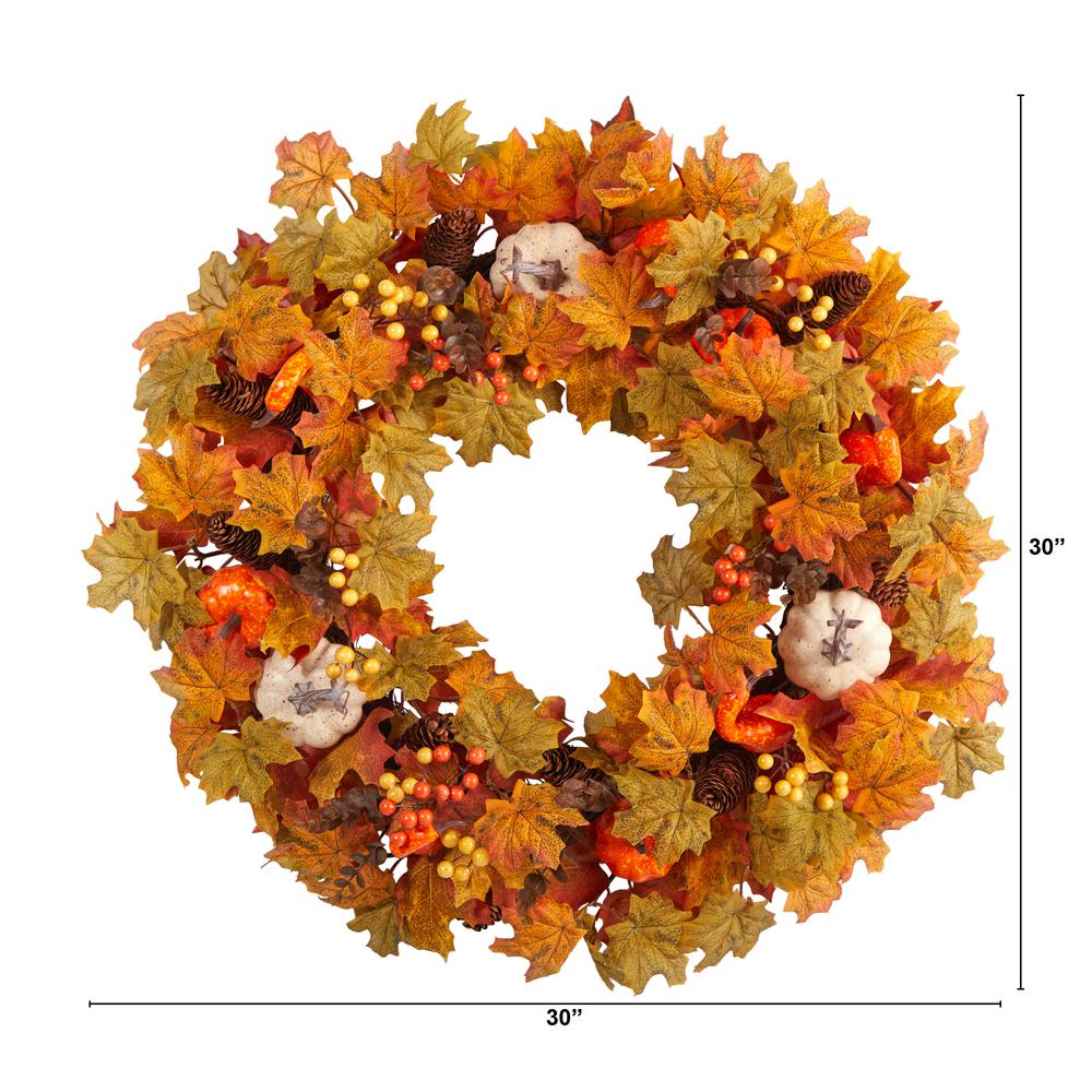 30in. Autumn Pumpkin and Maple Leaf Artificial Fall Wreath. The main picture.