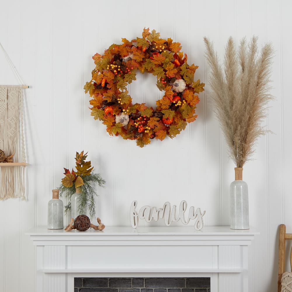 30in. Autumn Pumpkin and Maple Leaf Artificial Fall Wreath. Picture 2