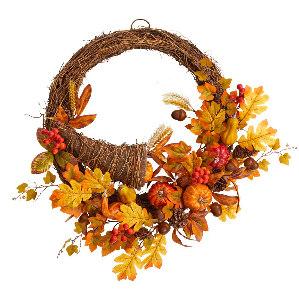 26in. Autumn Artificial Cornucopia Fall Wreath. Picture 2