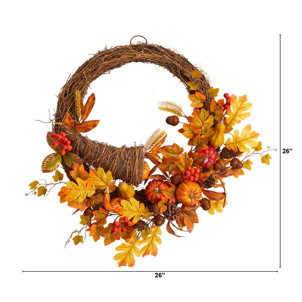26in. Autumn Artificial Cornucopia Fall Wreath. Picture 1