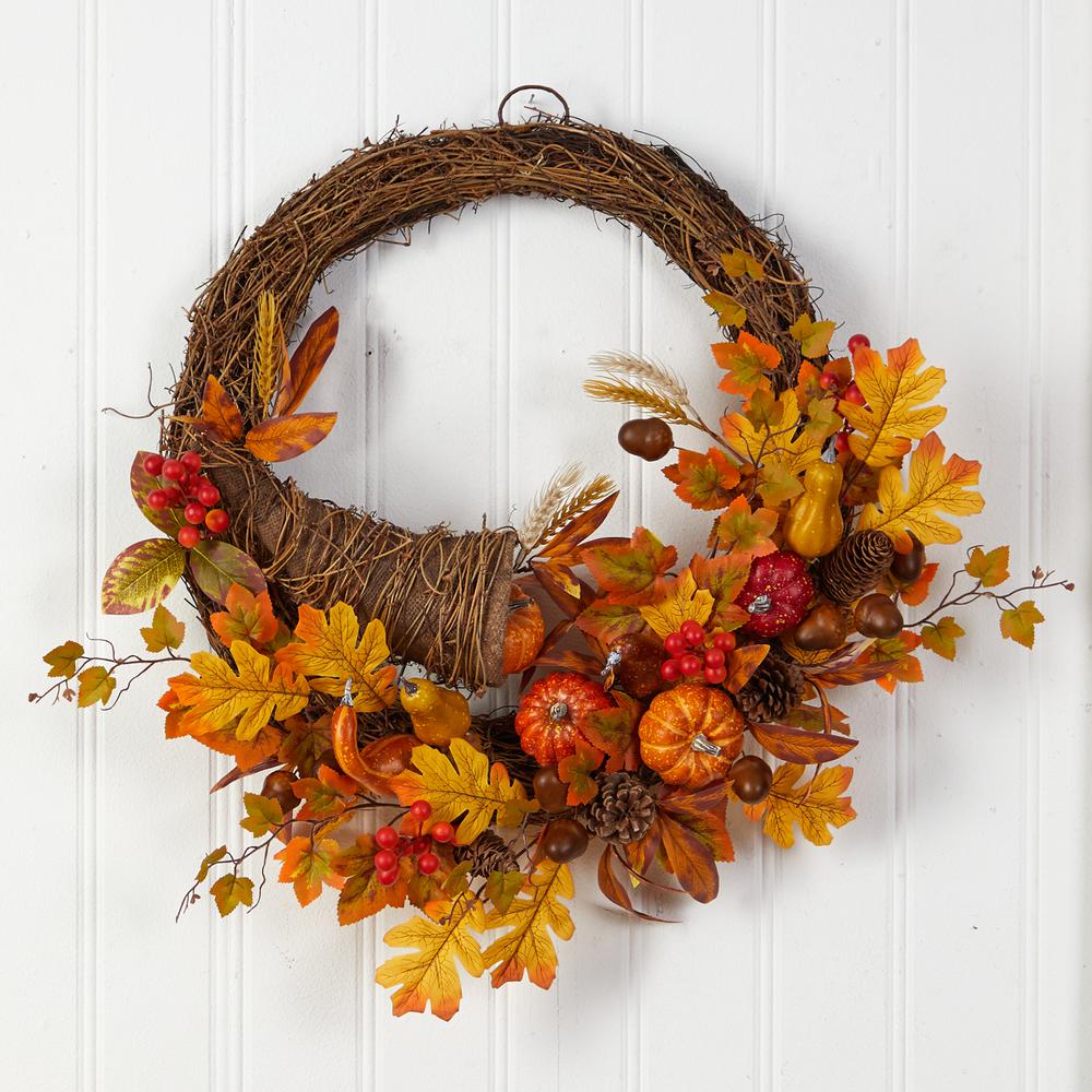 26in. Autumn Artificial Cornucopia Fall Wreath. Picture 4