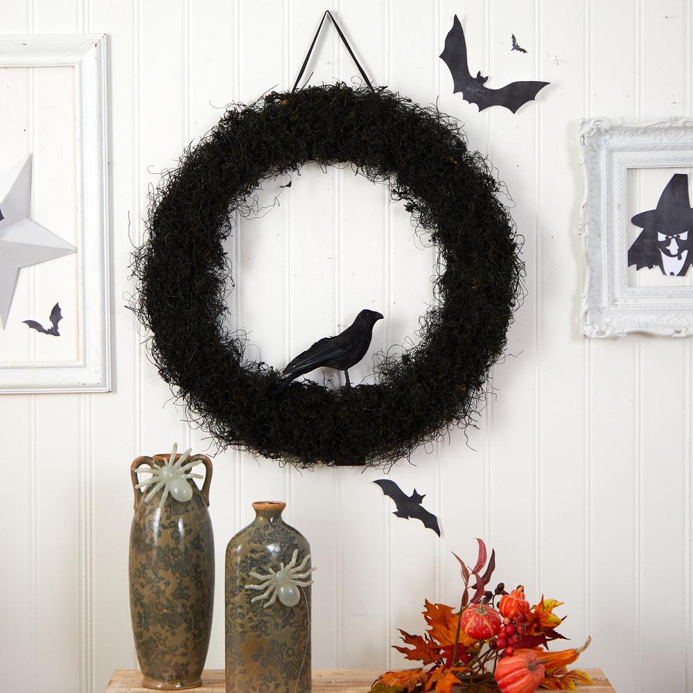 30in. Halloween Black Raven Twig Wreath. Picture 3