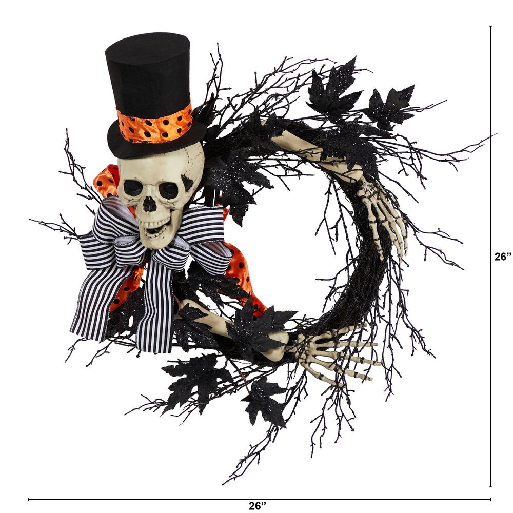 26in. Halloween Dapper Skeleton Wreath. Picture 1