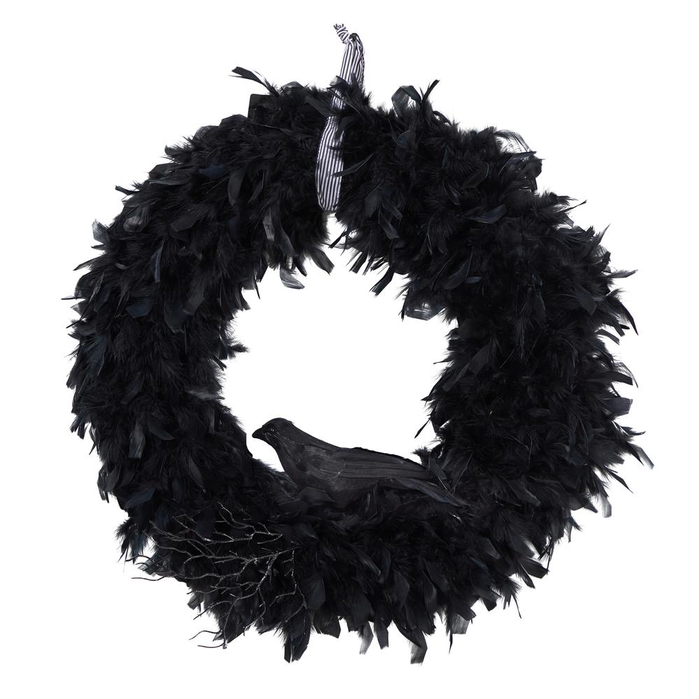 30in. Halloween Raven Feather Wreath. Picture 4