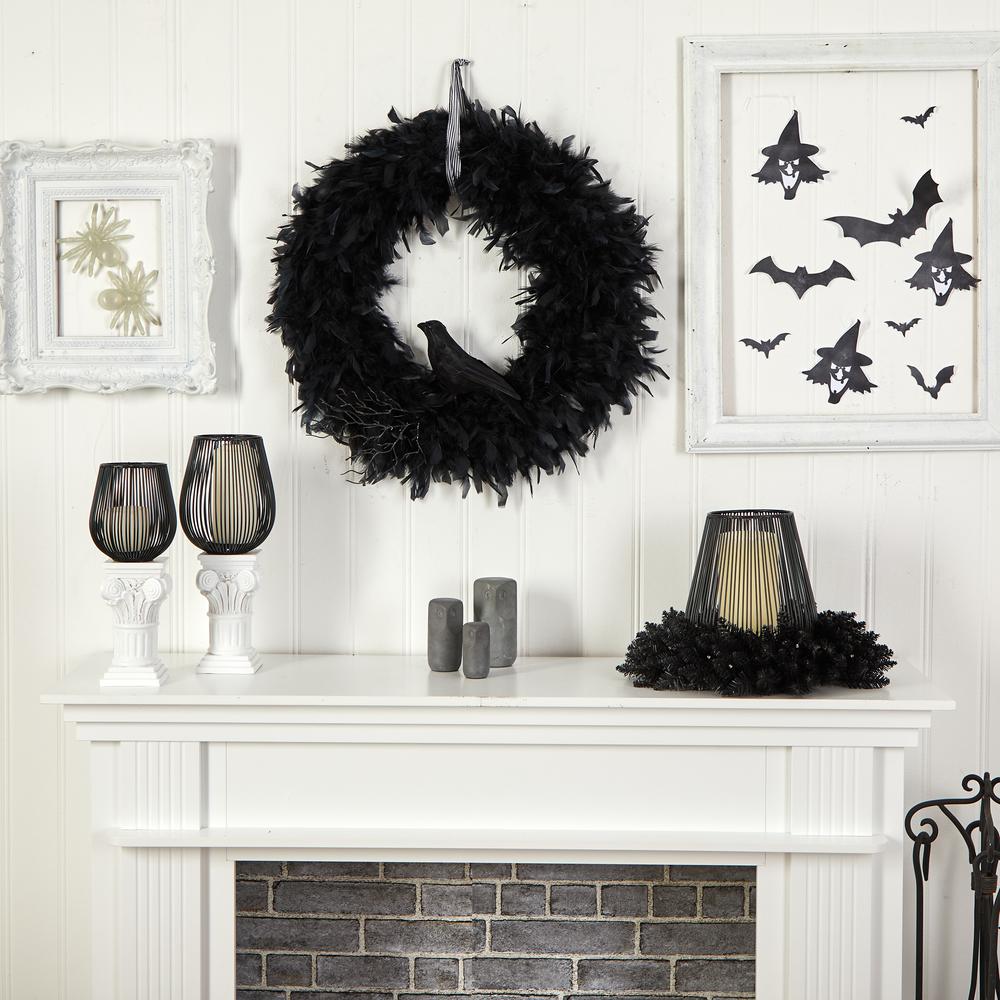 30in. Halloween Raven Feather Wreath. Picture 2