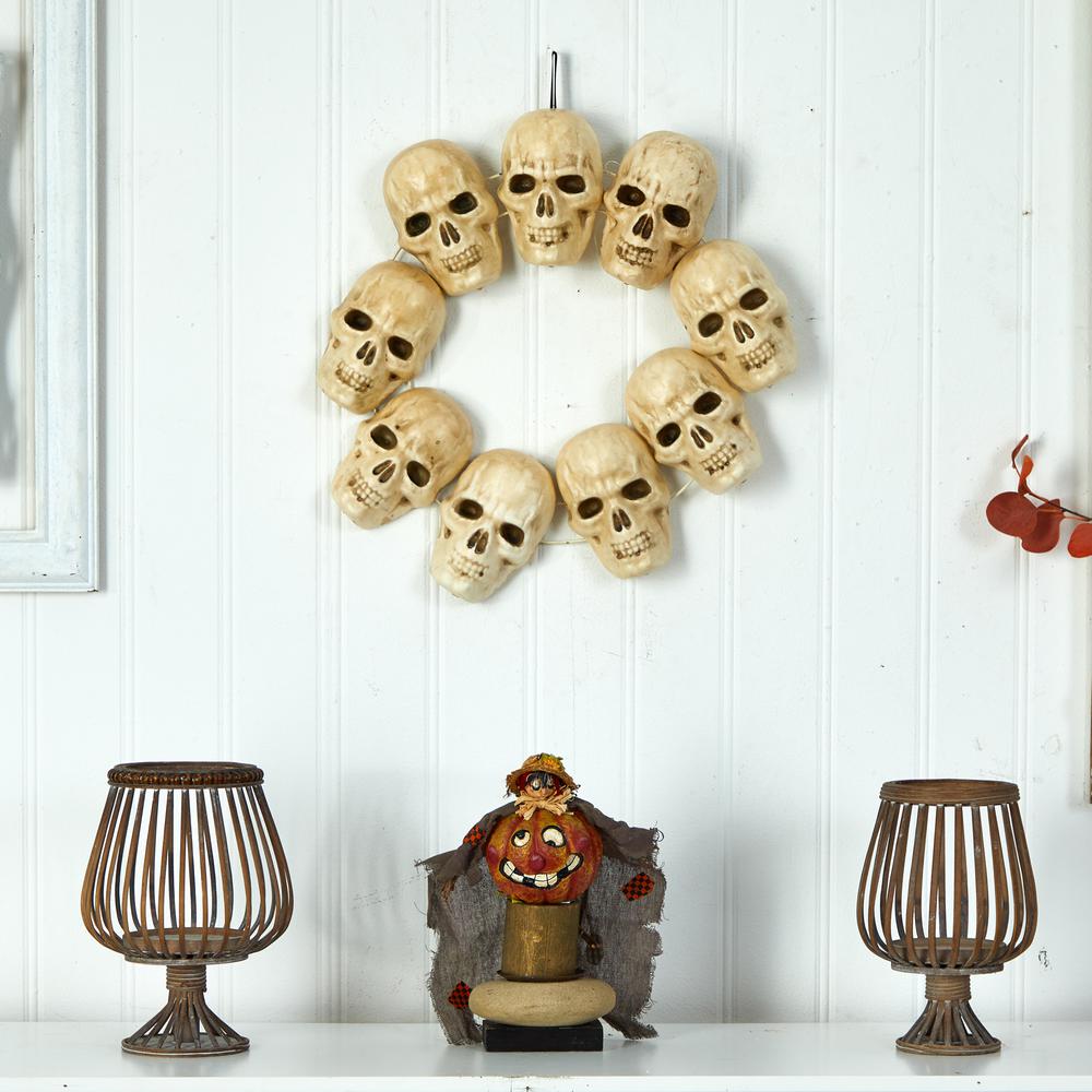 20in. Halloween Skull Wreath with Lighted Eyes. Picture 3