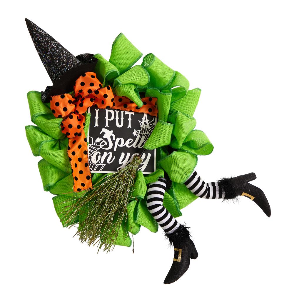 26in. Halloween Witch Broom and Hat Mesh Wreath. Picture 1