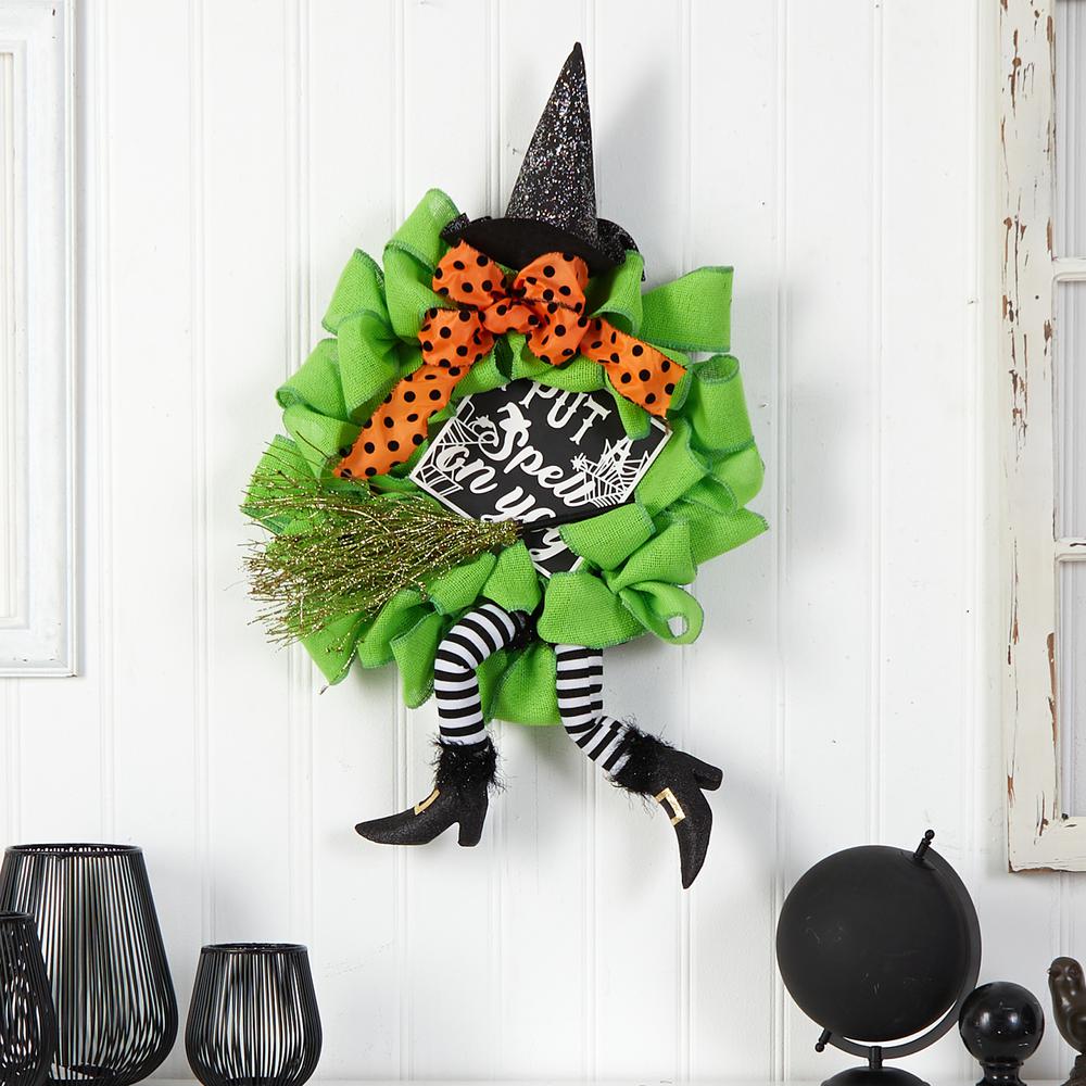 26in. Halloween Witch Broom and Hat Mesh Wreath. Picture 3