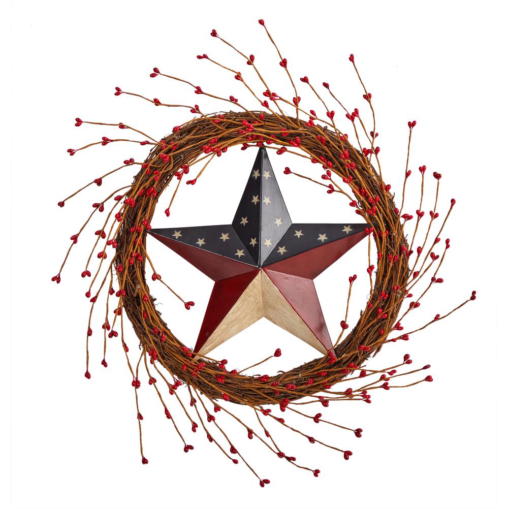 20in. Americana Patriotic Star Wreath Red White and Blue. Picture 1