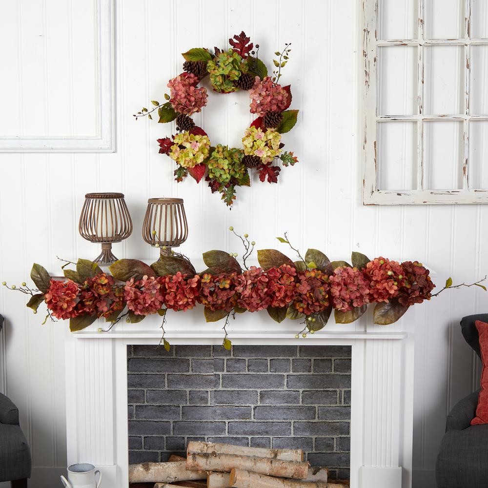 6ft. Fall Hydrangea and Berry Artificial Autumn Garland. Picture 2