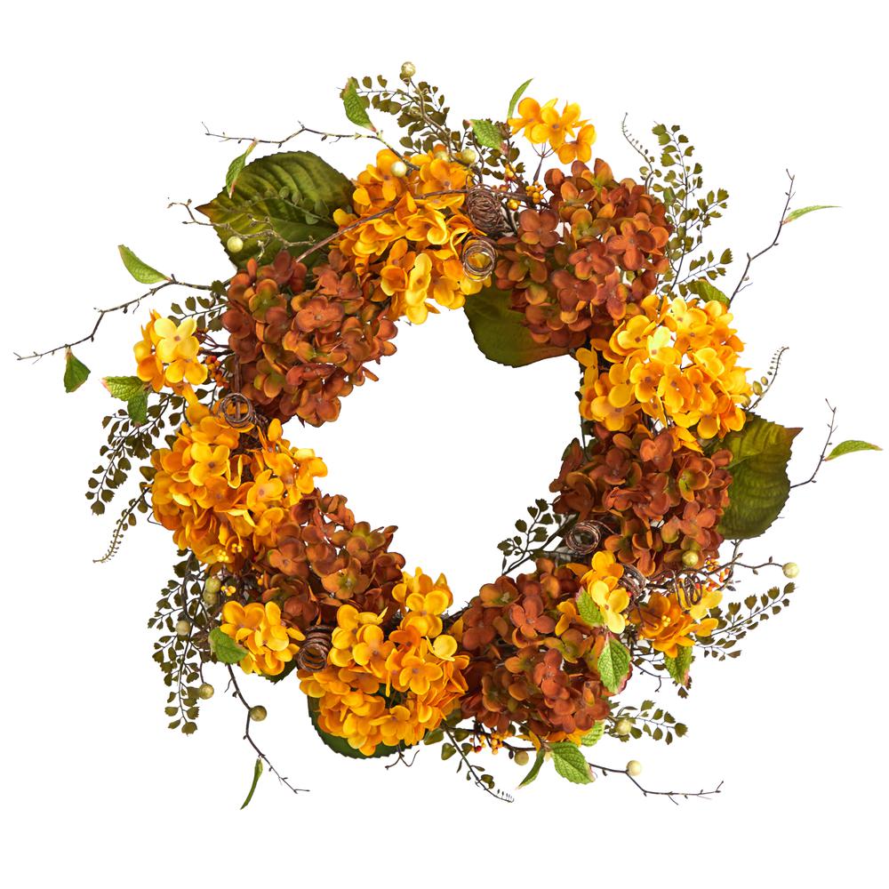24in. Fall Hydrangea Artificial Autumn Wreath. Picture 1