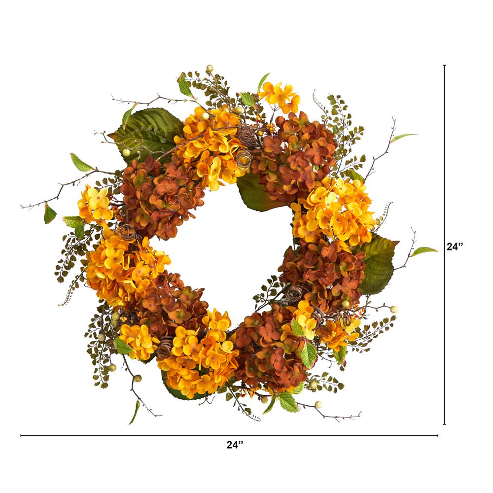 24in. Fall Hydrangea Artificial Autumn Wreath. Picture 2