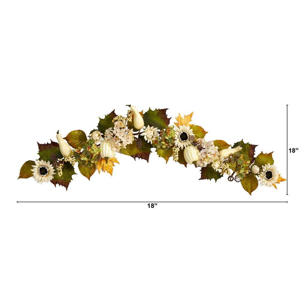 5ft. Fall Sunflower, Hydrangea and White Pumpkin Artificial Autumn Garland. Picture 1
