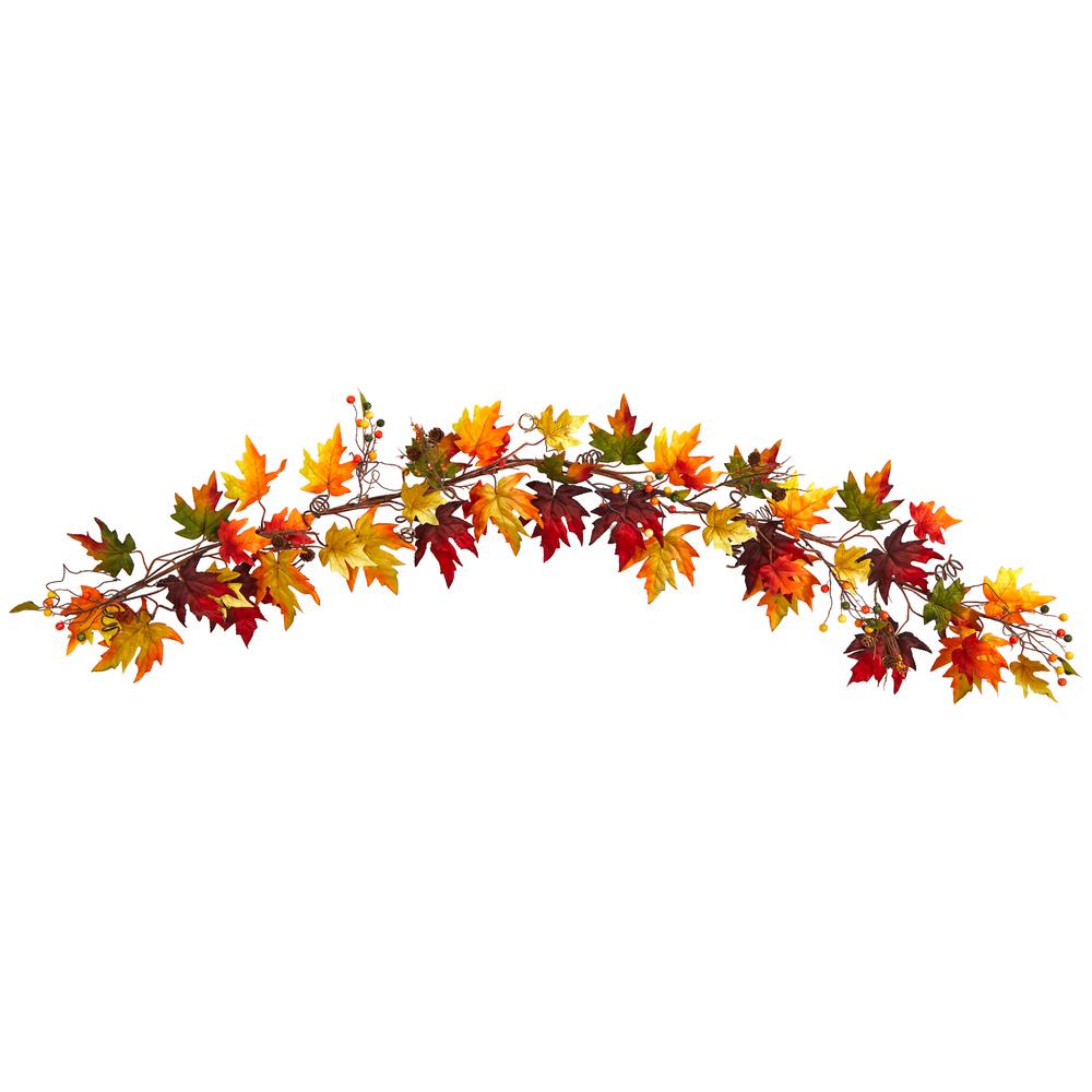 6ft. Autumn Maple Leaf and Berry Fall Garland. Picture 4