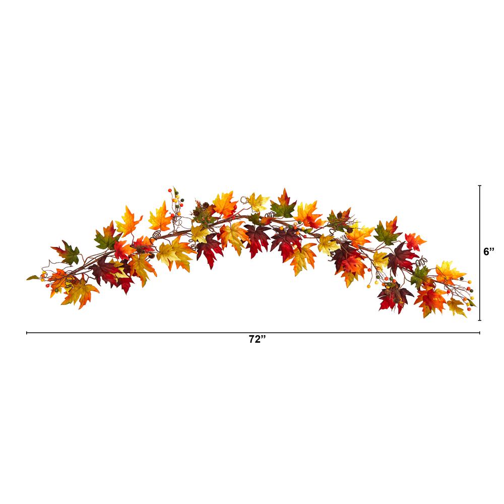6ft. Autumn Maple Leaf and Berry Fall Garland. Picture 1