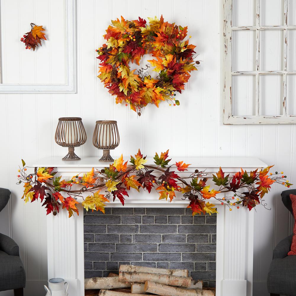 6ft. Autumn Maple Leaf and Berry Fall Garland. Picture 3