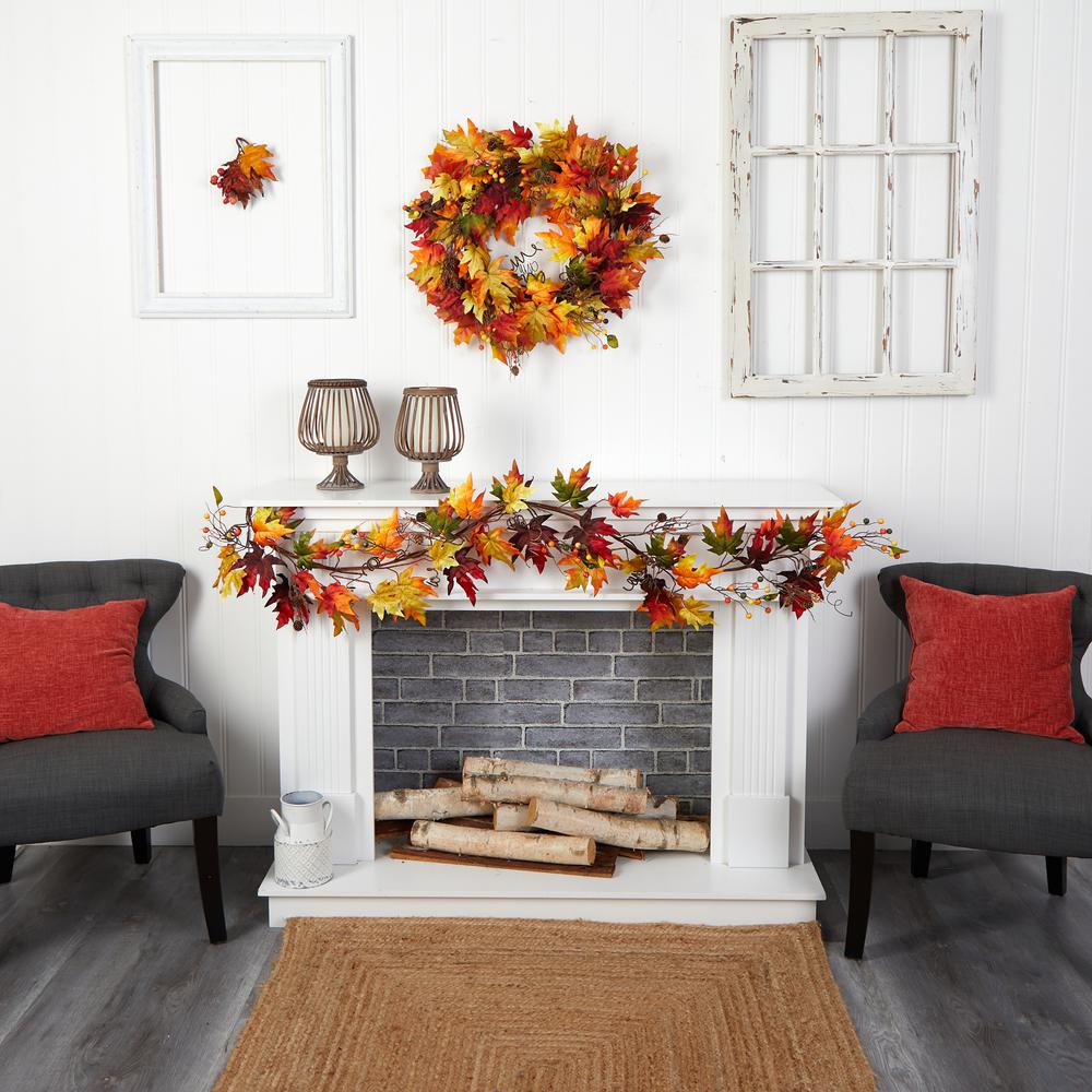 6ft. Autumn Maple Leaf and Berry Fall Garland. Picture 2