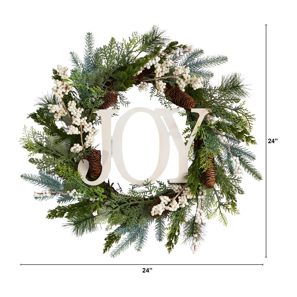 24in. Christmas Joy Greenery Holiday Artificial Wreath. Picture 1