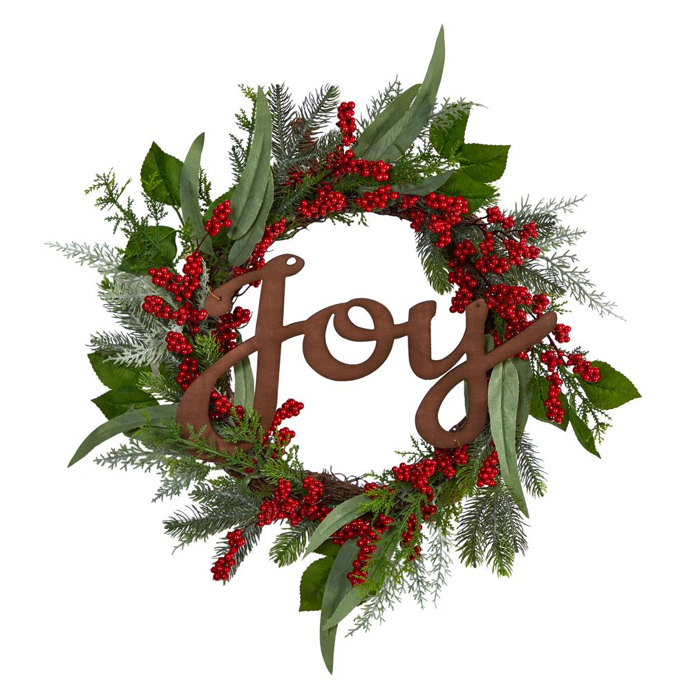 24in. Joy and Berries Artificial Christmas Wreath. Picture 4