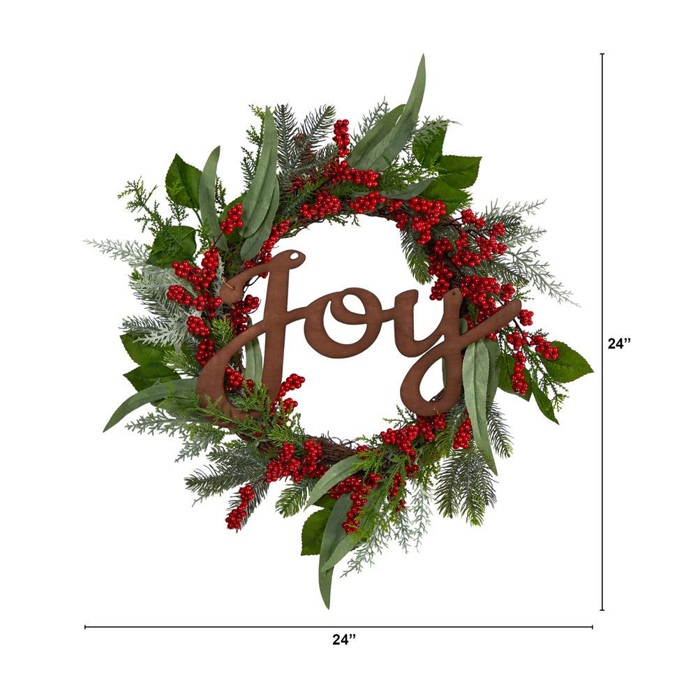 24in. Joy and Berries Artificial Christmas Wreath. Picture 1
