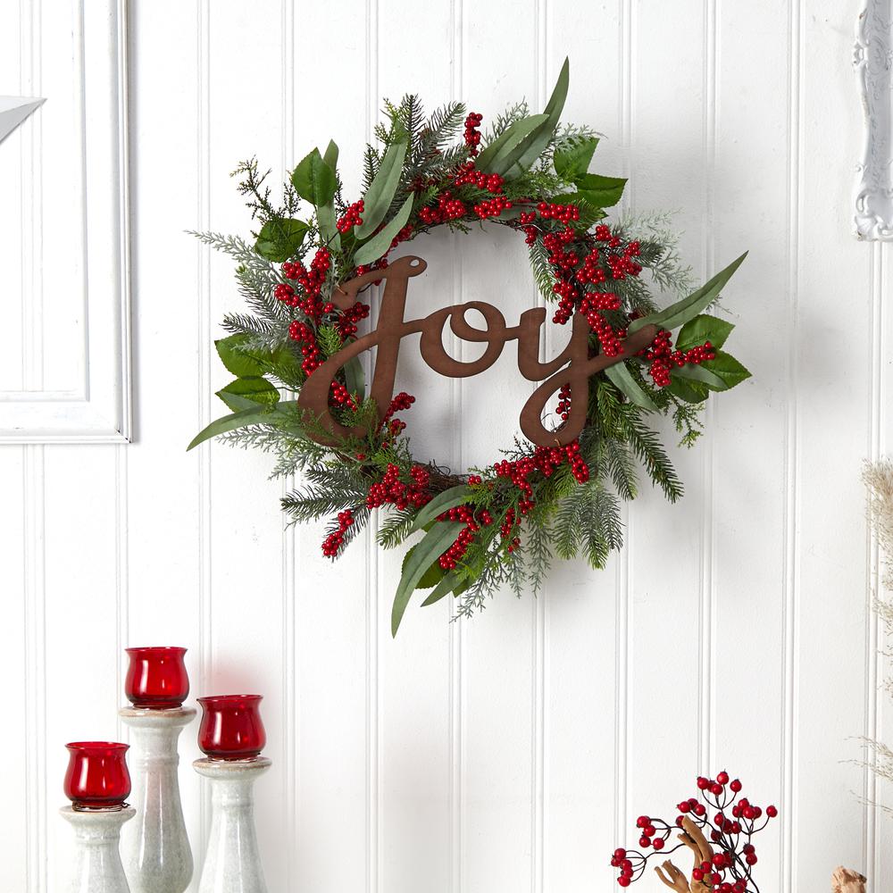 24in. Joy and Berries Artificial Christmas Wreath. Picture 3