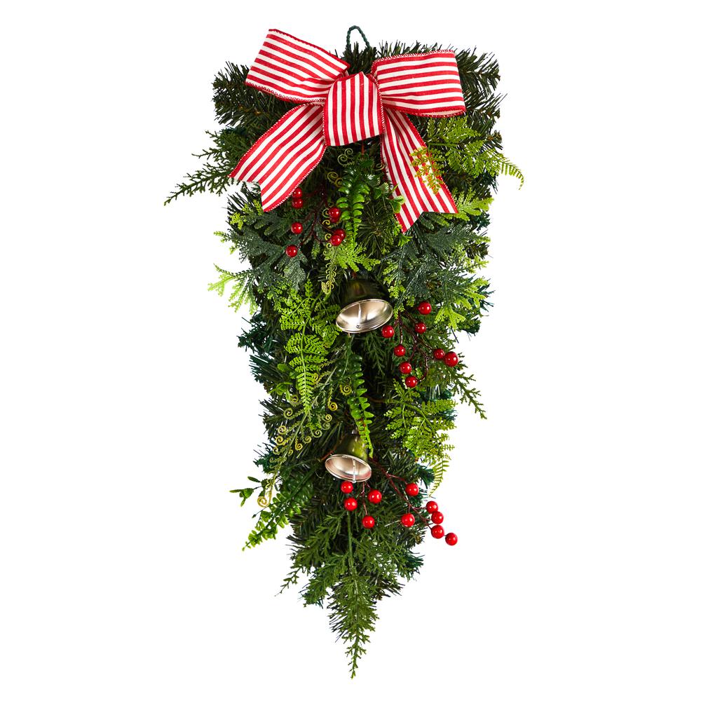 26in. Holiday Christmas Bells and Bow Artificial Swag. Picture 4