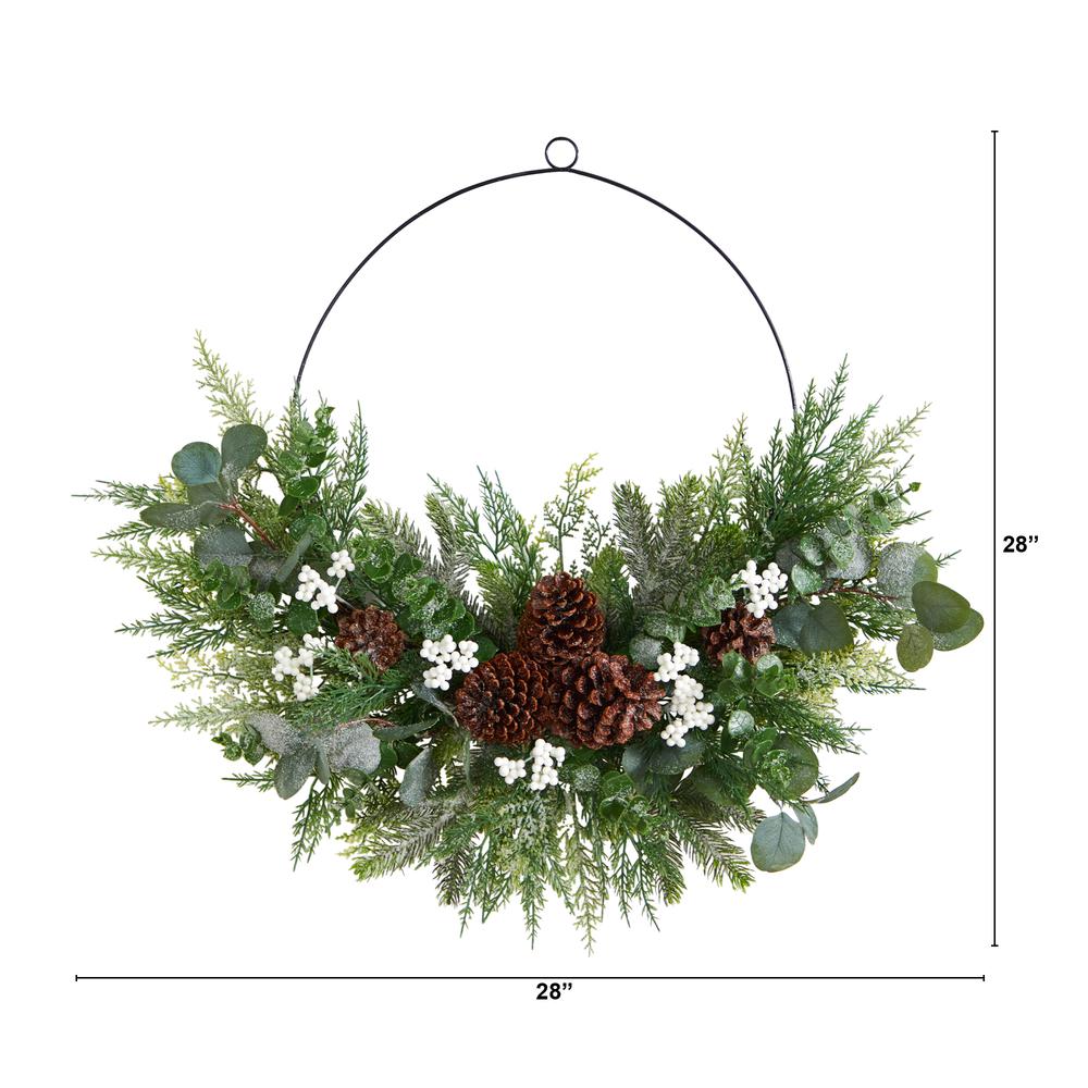 28in. Christmas Pine, Eucalyptus, and Berries Metal Circlet Artificial Wreath. Picture 2