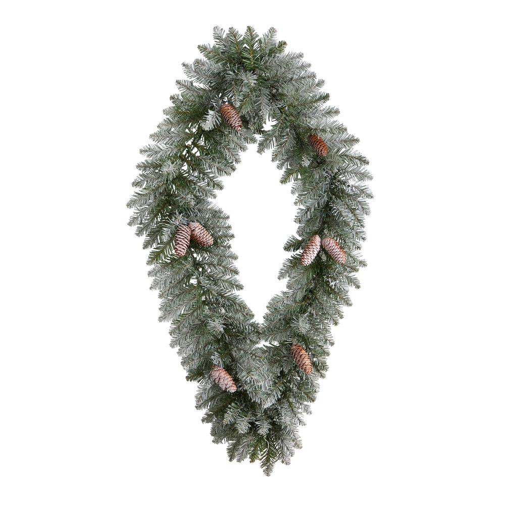 3ft. Holiday Christmas Geometric Diamond Frosted Wreath with Pinecones and 50 Warm White LED Lights. Picture 3