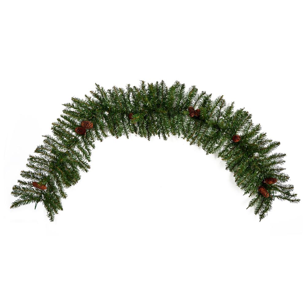 Alaskan Pines and Pinecones Artificial Christmas Garland 50 Warm White LEDLights. Picture 1