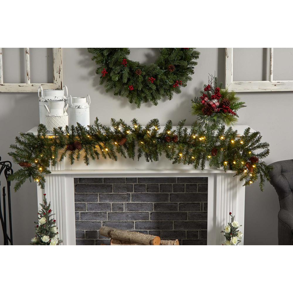 Alaskan Pines and Pinecones Artificial Christmas Garland 50 Warm White LEDLights. Picture 8