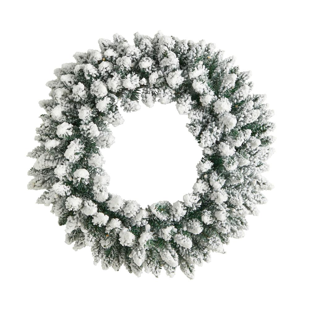24in. Flocked Artificial Christmas Wreath with 160 Bendable Branches and 35 Warm White LED Lights. Picture 2