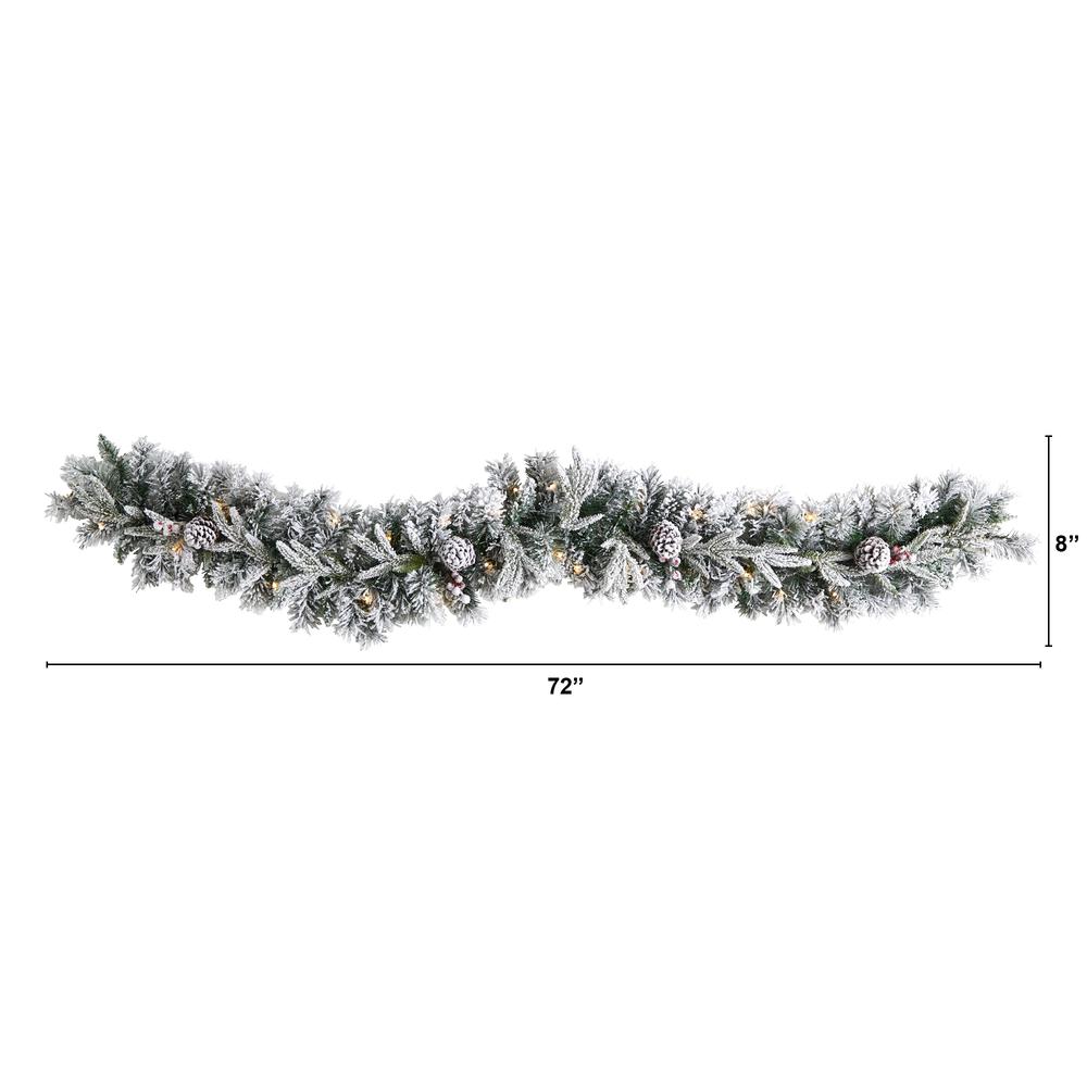 6ft. Flocked Artificial Christmas Garland with Pine Cones and 35 Warm White LED Lights. Picture 1