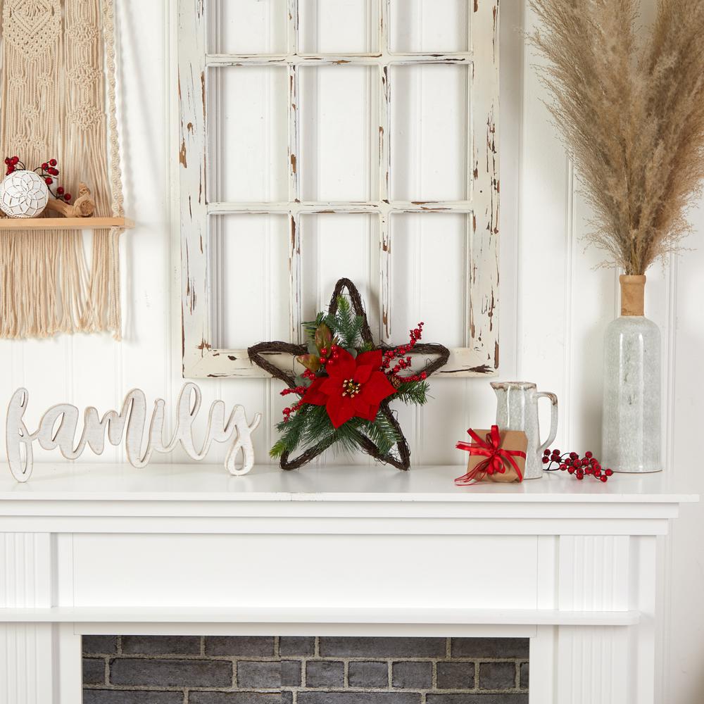 16in. Holiday Christmas Poinsettia Star Twig Wreath. Picture 2