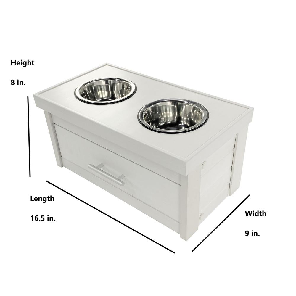 ECOFLEX® Piedmont 2-Bowl Dog Diner with Storage Drawer -Antique White. Picture 3