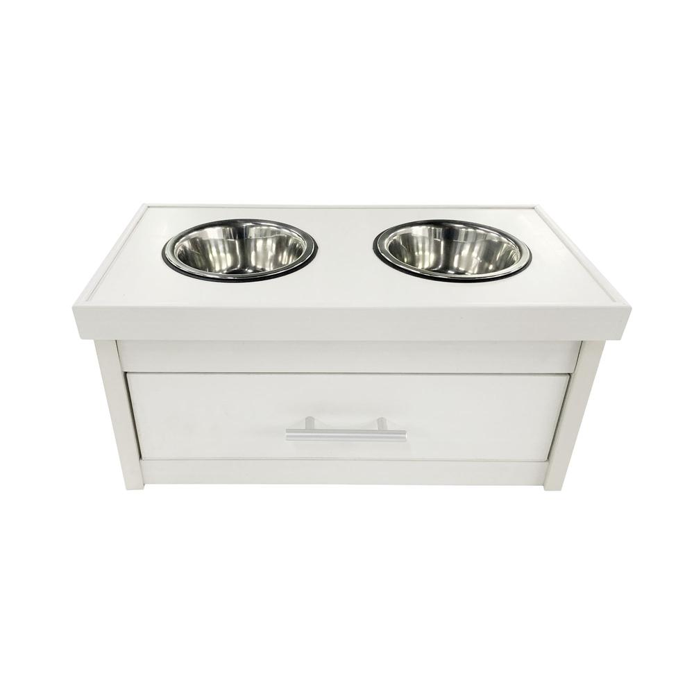 ECOFLEX® Piedmont 2-Bowl Dog Diner with Storage Drawer -Antique White. Picture 4