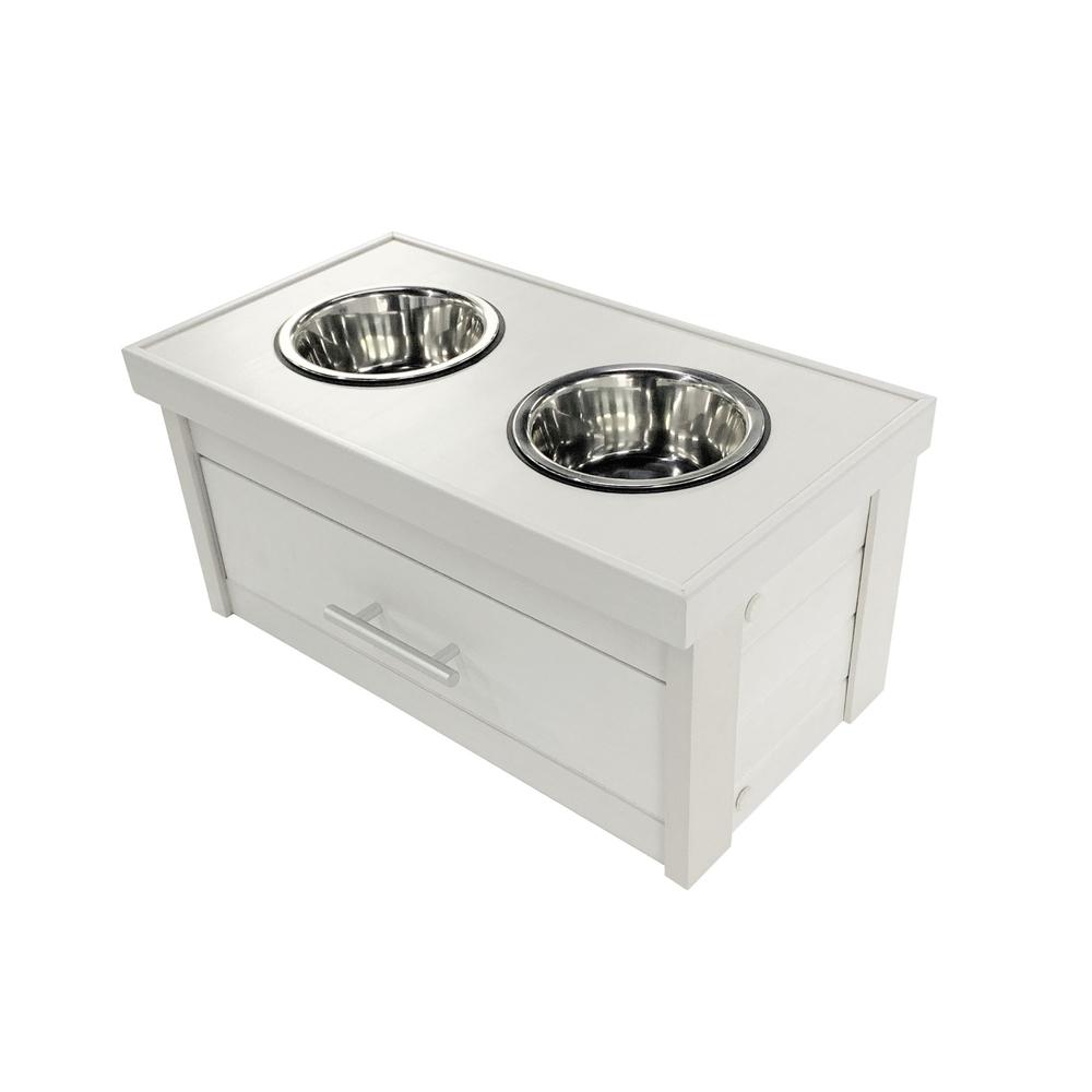 ECOFLEX® Piedmont 2-Bowl Dog Diner with Storage Drawer -Antique White. Picture 1