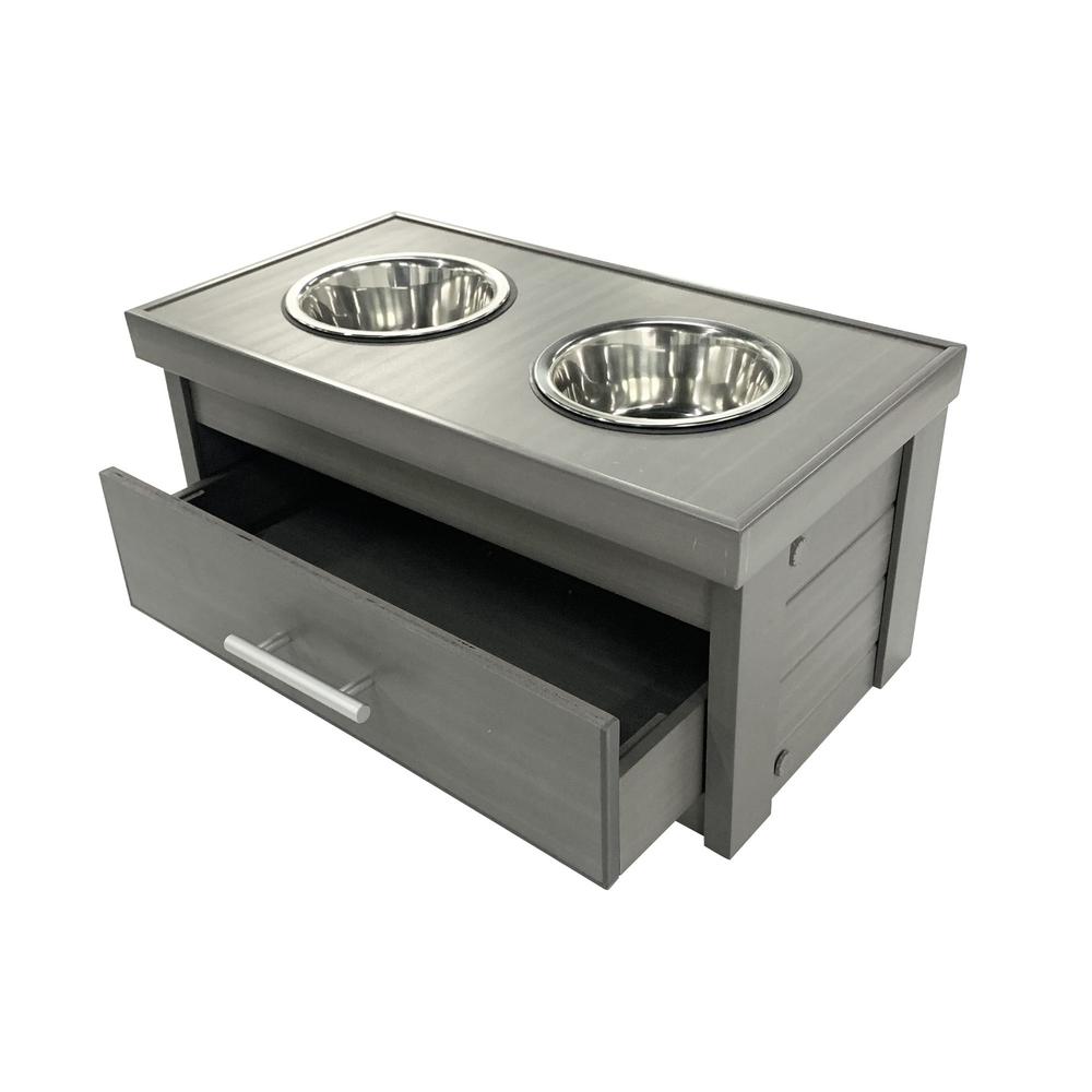 ECOFLEX® Piedmont 2-Bowl Dog Diner with Storage Drawer -Grey. Picture 2