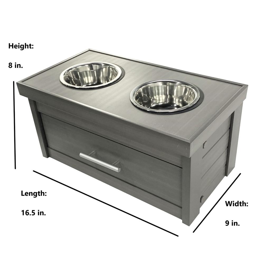 ECOFLEX® Piedmont 2-Bowl Dog Diner with Storage Drawer -Grey. Picture 3