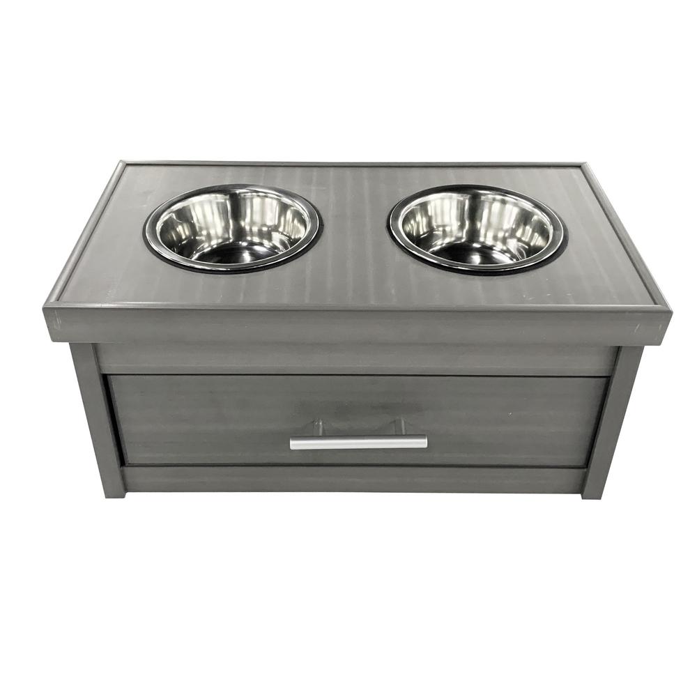 ECOFLEX® Piedmont 2-Bowl Dog Diner with Storage Drawer -Grey. Picture 4