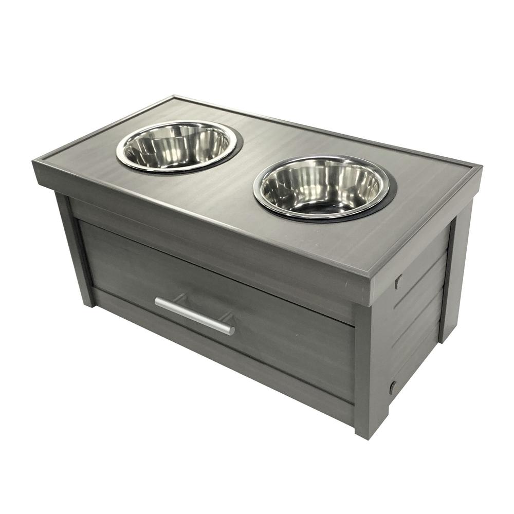 ECOFLEX® Piedmont 2-Bowl Dog Diner with Storage Drawer -Grey. Picture 1