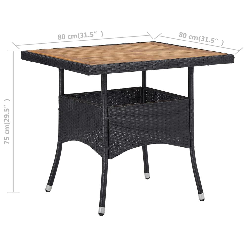 vidaXL Patio Dining Table Black Poly Rattan and Solid Acacia Wood. Picture 4