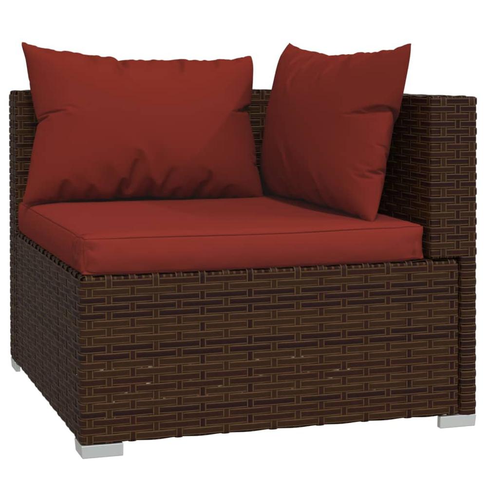 vidaXL 7 Piece Patio Lounge Set with Cushions Poly Rattan Brown, 3102331. Picture 3