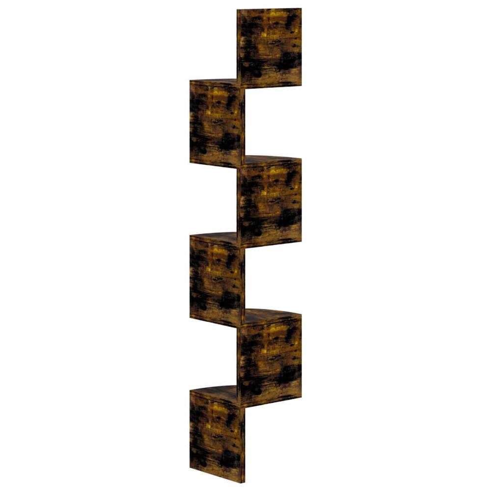 vidaXL Wall Corner Shelf Smoked Oak 7.5"x7.5"x48.4" Engineered Wood. Picture 3