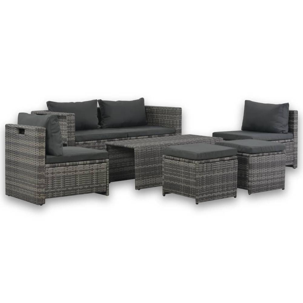 vidaXL 6 Piece Garden Lounge Set with Cushions Poly Rattan Gray, 44722. The main picture.