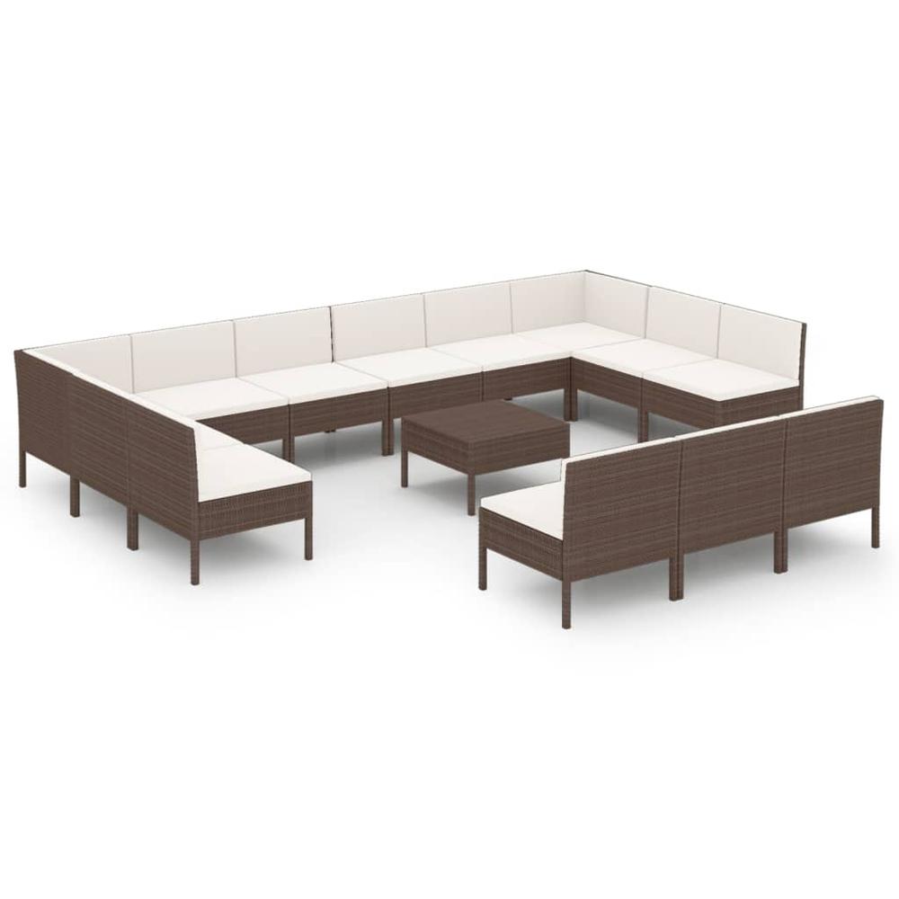vidaXL 14 Piece Patio Lounge Set with Cushions Poly Rattan Brown, 3094615. Picture 2