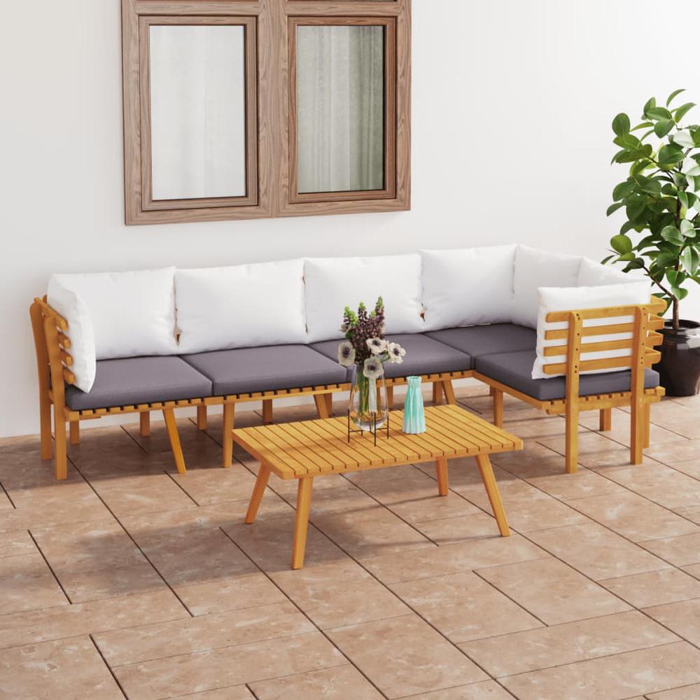 vidaXL 6 Piece Patio Lounge Set with Cushions Solid Acacia Wood, 3087027. Picture 1