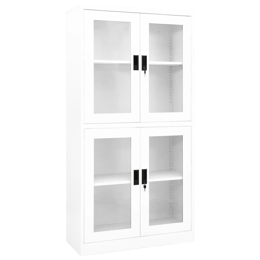 vidaXL Office Cabinet White 35.4"x15.7"x70.9" Steel and Tempered Glass, 335938. Picture 1